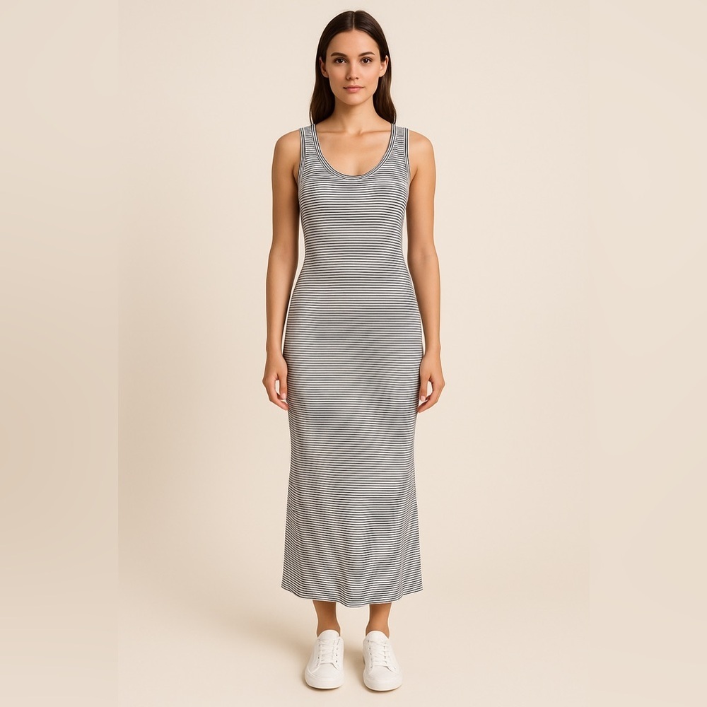 PORCH Striped Ribbed Bodycon Maxi Dress Women’s Small | Stretch Knit Nautical